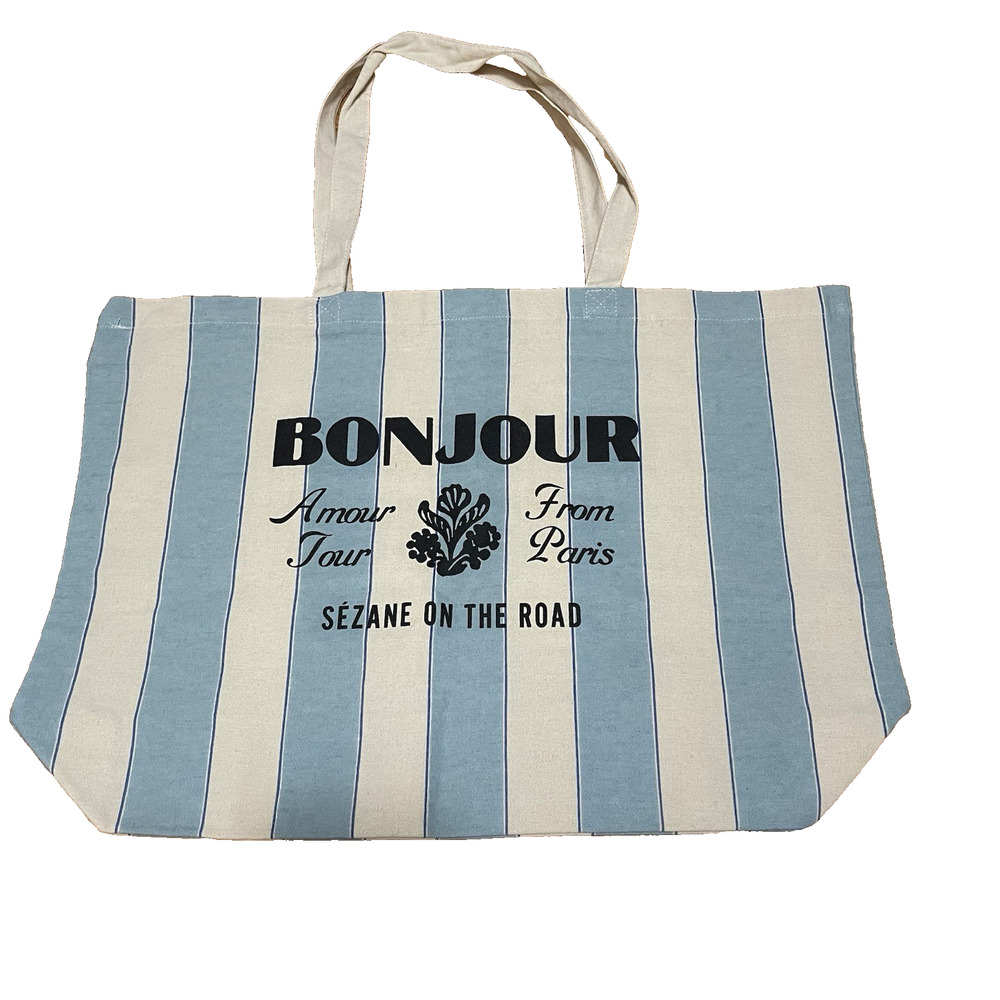 NWOT Sezane Canvas Striped Tote Bag Cotton Bonjour Paris France